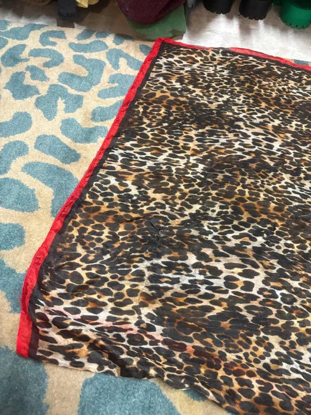 Free People Leopard Print Sheer Scarf with Red Trim - Picture 3 of 4